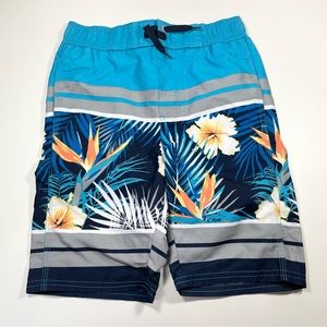 NWOT Blue Tropical Floral Print Swim Trunk Size 10